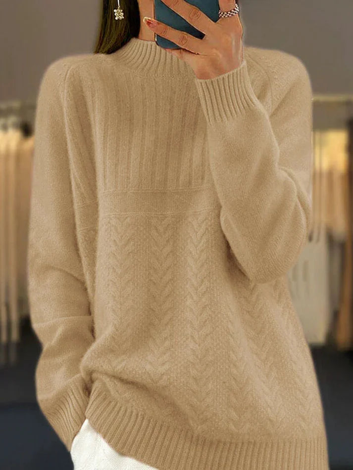 Stylish women's ribbed knit high neck sweater with long sleeves, offering cozy comfort for fall and winter style.