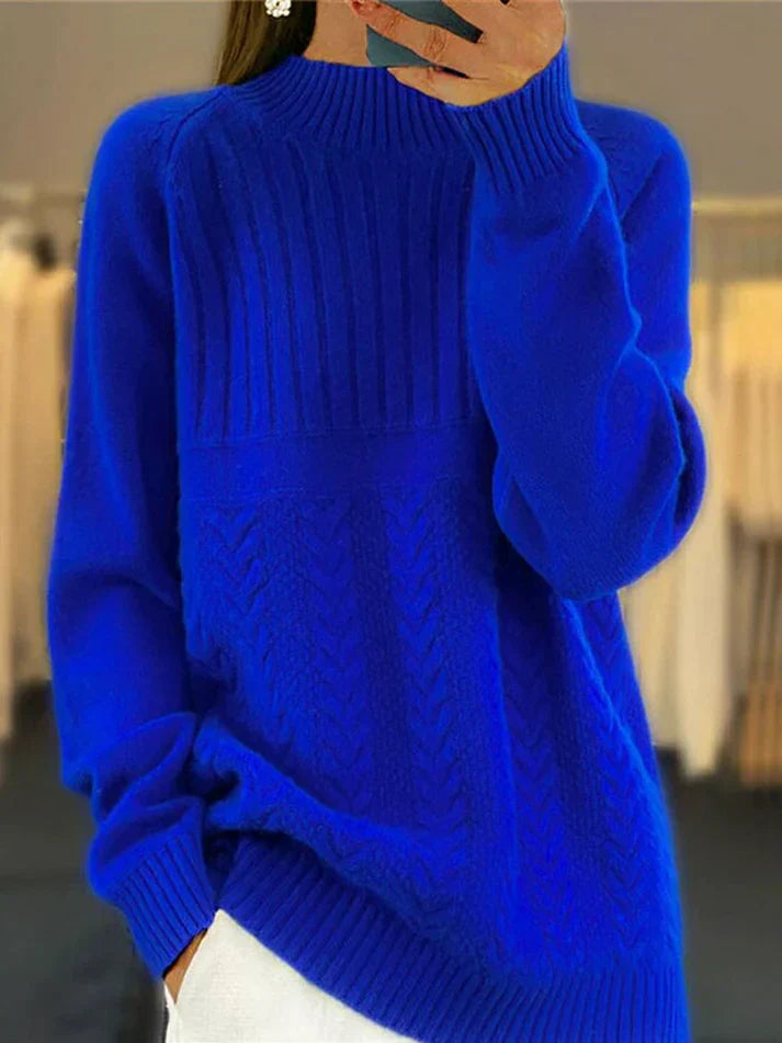 Women's chic high neck ribbed sweater in a cozy, long-sleeve design, perfect for elegant fall & winter fashion.