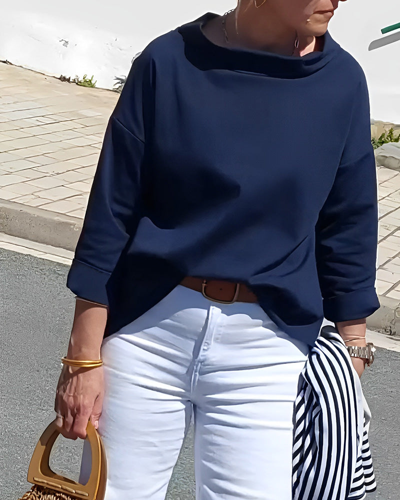 Casual chic women's 3/4 sleeve elegant blouse, a comfortable collared top for versatile everyday looks.
