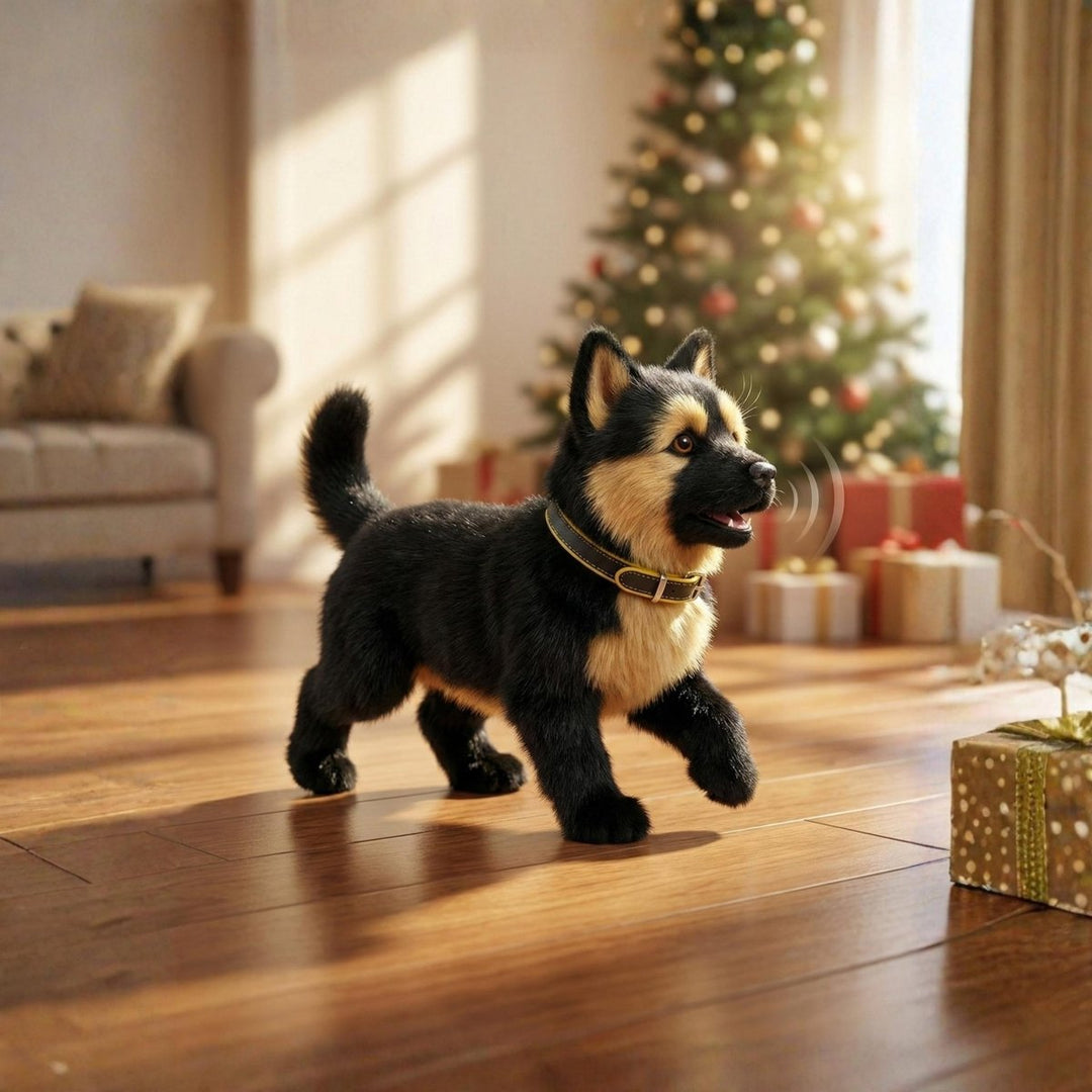 Playful interactive robot puppy, a children's toy encouraging imaginative fun.
