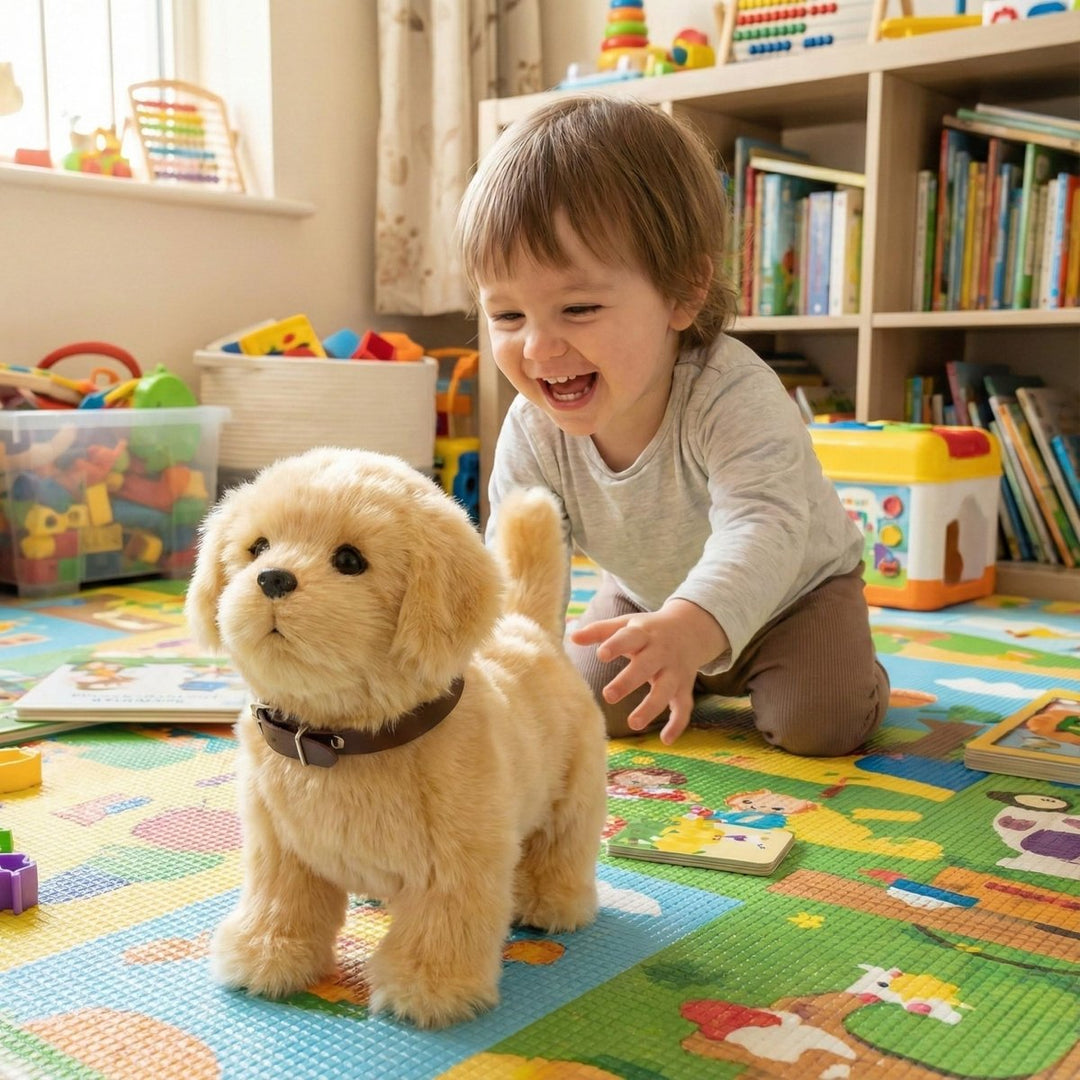Electronic pet robot puppy with realistic movements, an engaging interactive toy for young children.