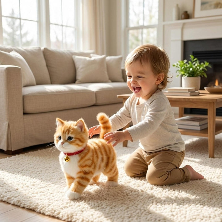 Soft plush interactive cat toy, featuring realistic movements, an ideal cuddly companion for toddlers.
