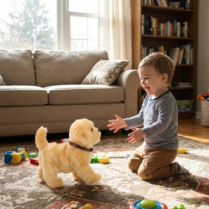 Fun electronic robot puppy, an interactive children's toy with realistic movements, ideal as a kids gift.