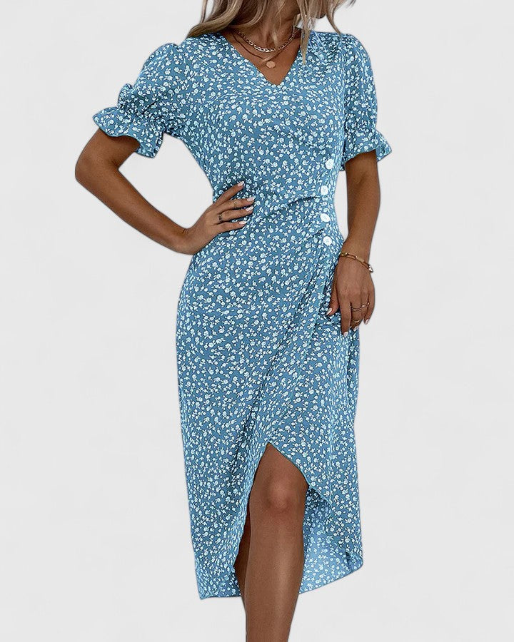 Flattering fit women's midi dress, comfortable and stylish for any summer fashion event or casual day.