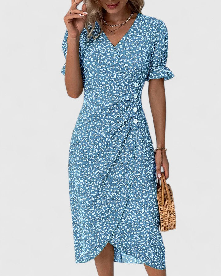 Versatile women's summer midi dress, easily styled for casual outings, day to night wear, or vacation.
