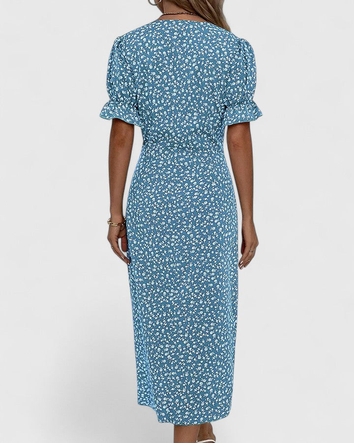 Elegant women's midi summer dress, showcasing comfortable fabric and a flattering silhouette for effortless style.