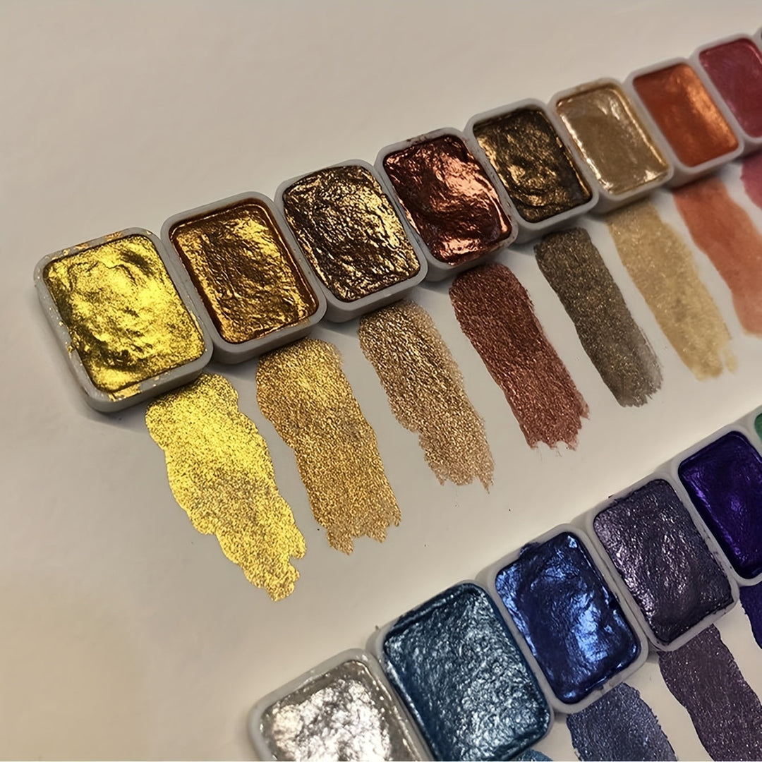 Solid 20-color pearl watercolor paint set for artists. Vibrant shimmer paints perfect for calligraphy projects.