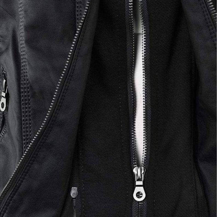 Women's Slim Fit PU Leather Zip-Up Hoodie