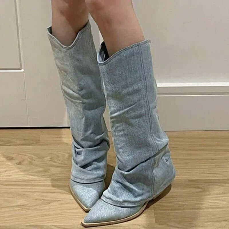 Women's Denim Knee-High Cowboy Boots