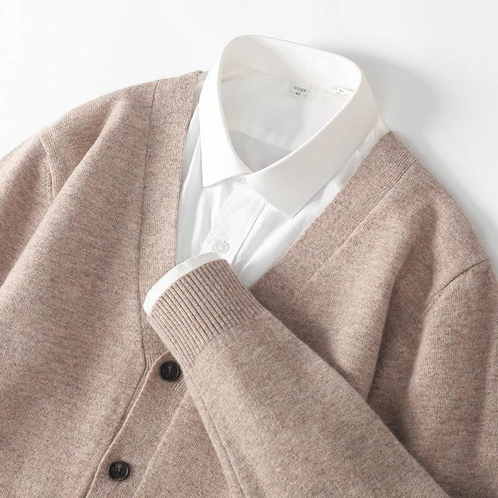 Men's classic button-down cardigan sweater. Versatile v-neck knit for comfortable layering & casual wear.