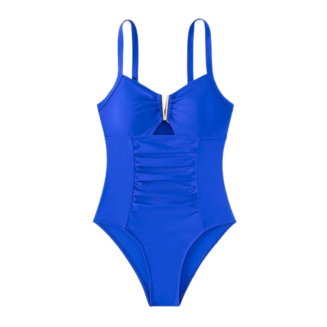Classic women's slimming fit conservative one-piece swimsuit, ideal for elegant resort style.