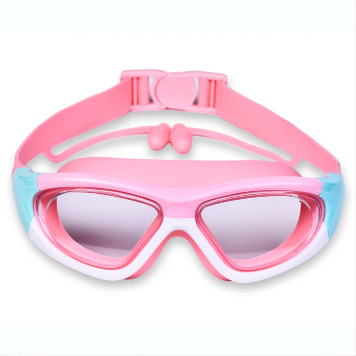 Premium kids swim goggles, large anti-fog frame, UV protection, comfortable fit.