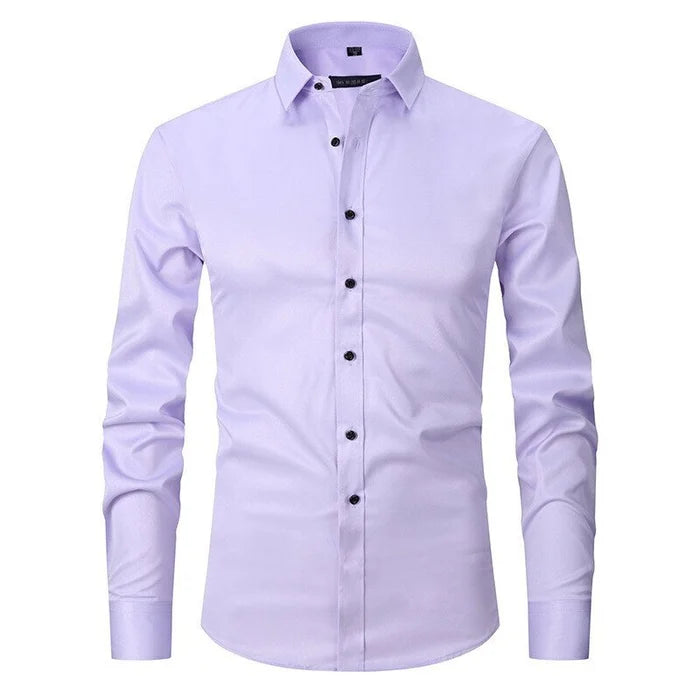 Classic white wrinkle-resistant dress shirt for men. A staple for office wear, formal events, and smart casual.