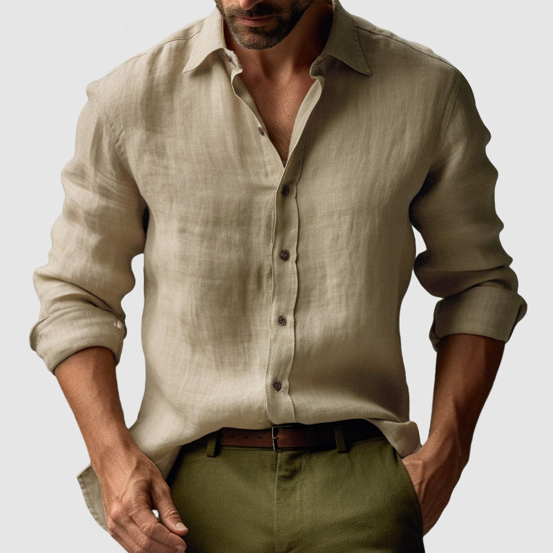 Classic men's long sleeve button-down shirt, regular fit, comfortable for everyday & smart casual fashion.