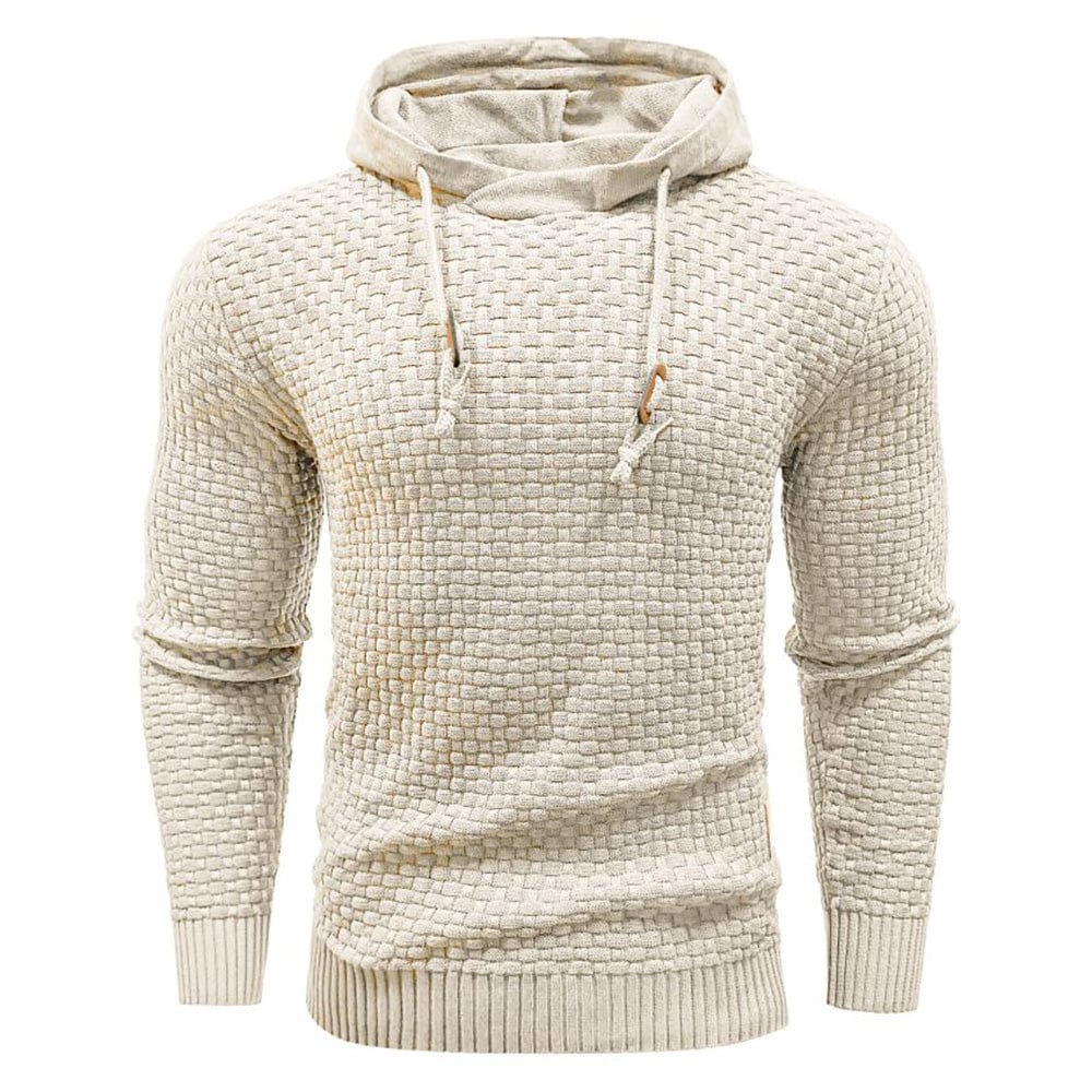 Back view of the men's waffle hoodie, highlighting its robust construction & casual style.