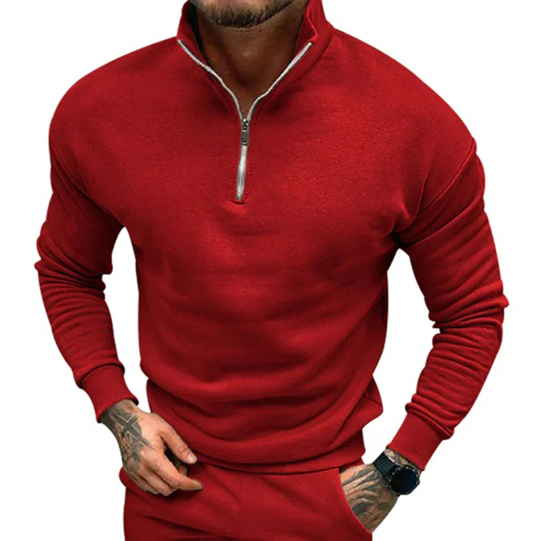Men's comfortable half zip knit jumper. Minimalist long sleeve pullover for casual & smart casual fashion.