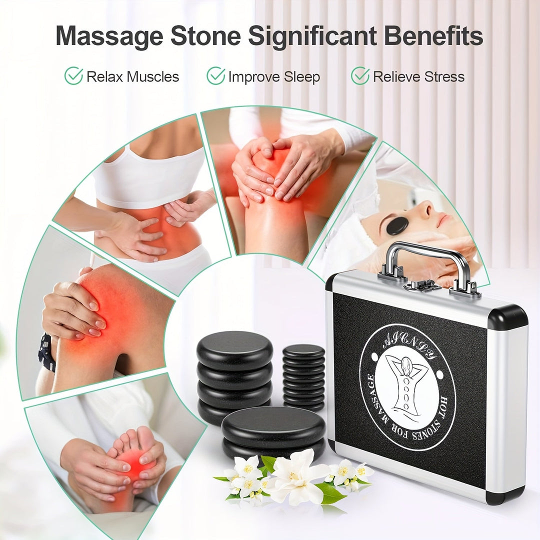 Relaxation hot stone massage system featuring smooth, heated stones for effective muscle comfort.