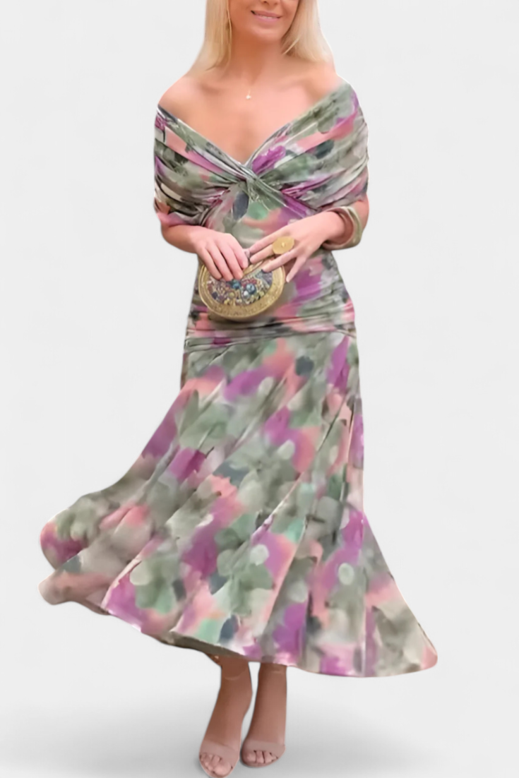 Vibrant floral print maxi dress for women, an elegant flowing summer style.