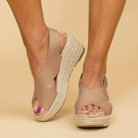 Women's closed-toe wedge sandals. Lightweight & comfortable summer footwear with orthopedic support for casual chic.