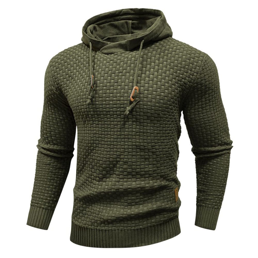 Man wearing a comfortable men's waffle hoodie, styled for an everyday casual look.