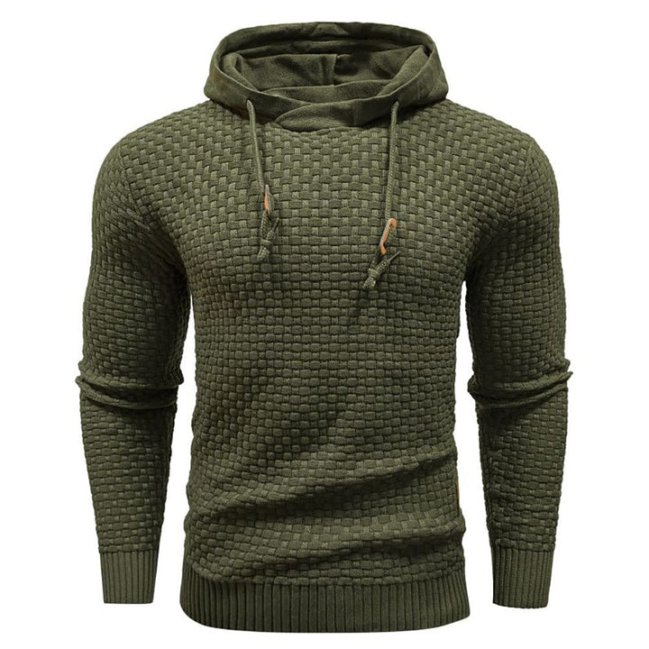 Men's waffle hoodie with front kangaroo pocket, practical & warm for everyday use.