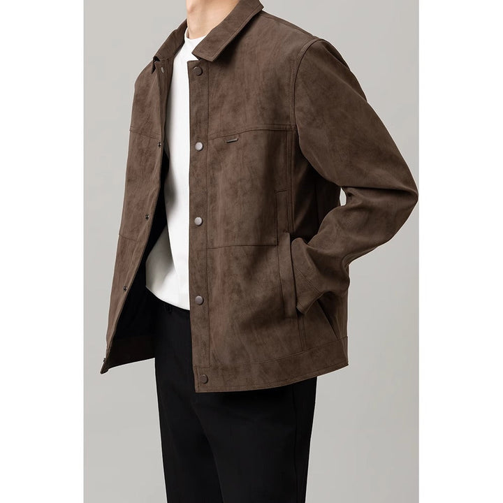 Black men's versatile button-down shirt jacket, perfect casual outerwear for modern men's fashion.