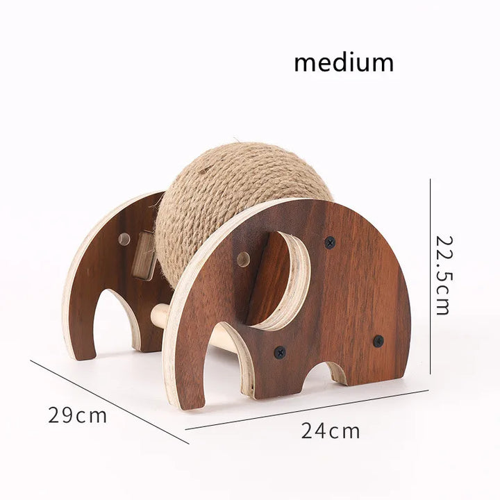 Engaging sisal scratching ball for cats, 360° rotating design on a stable wooden stand for daily use.