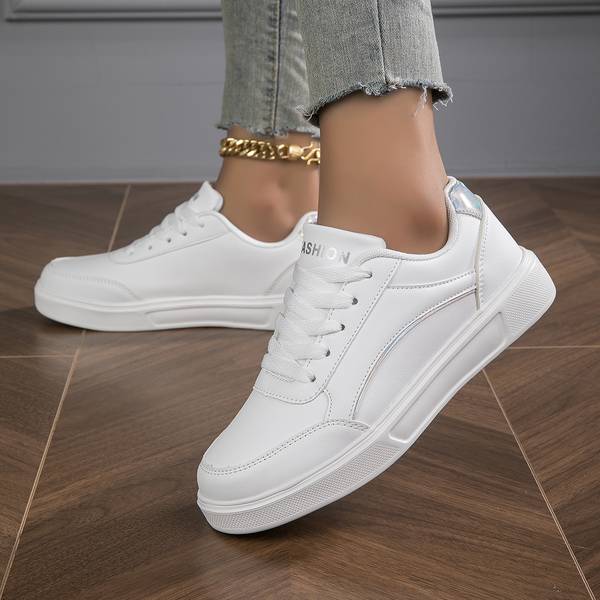 Women's White Trainers with Metallic Accents