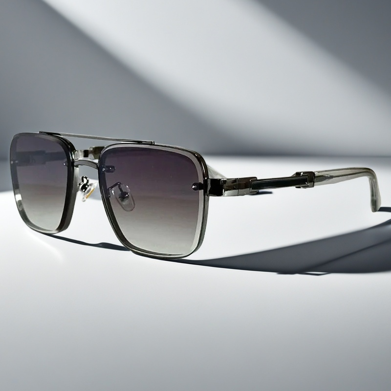 Unisex summer sunglasses with squared gold frame and chic gradient lenses for UV protection.