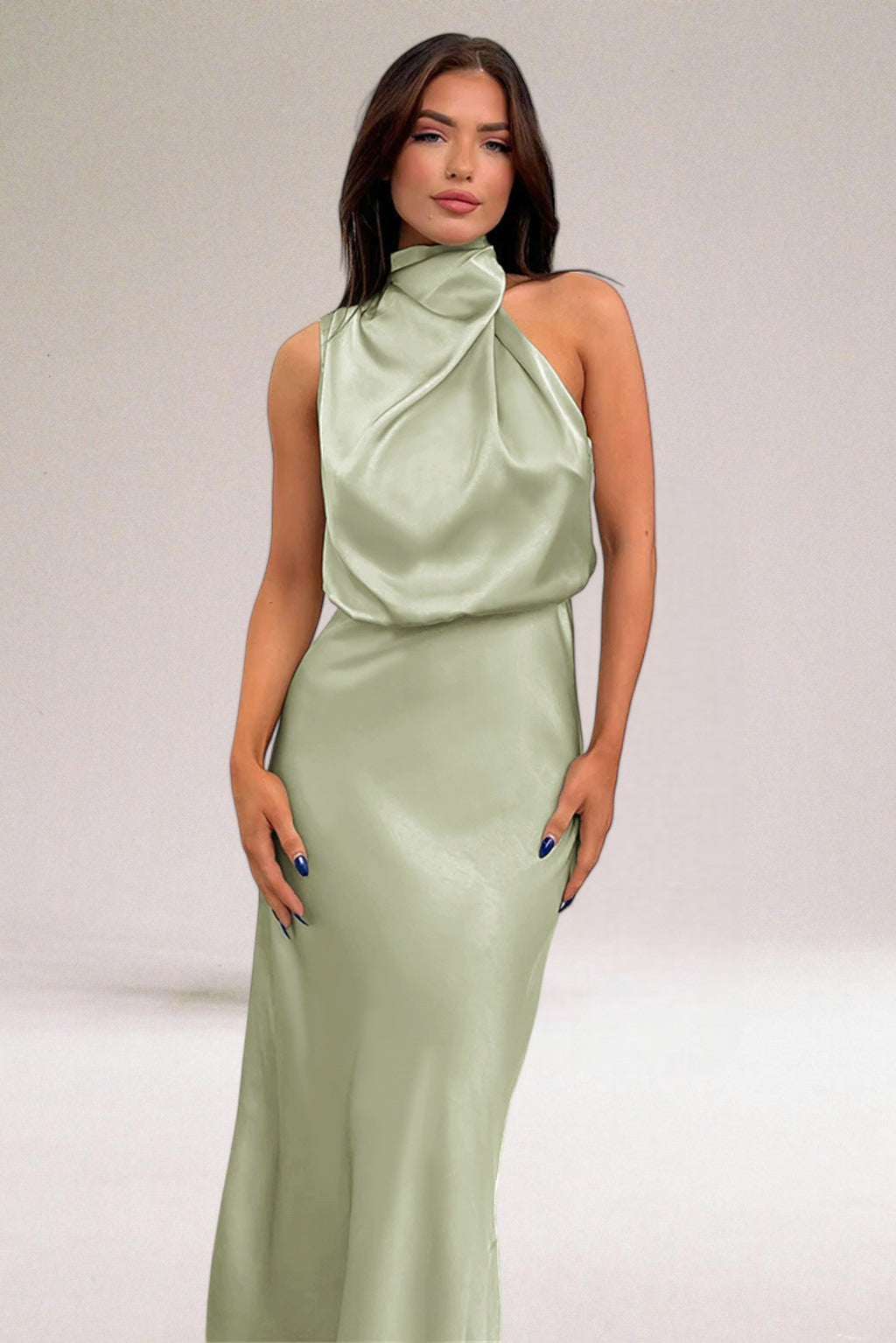 Glamorous women's halter neck maxi dress, perfect for evening events & special occasions.