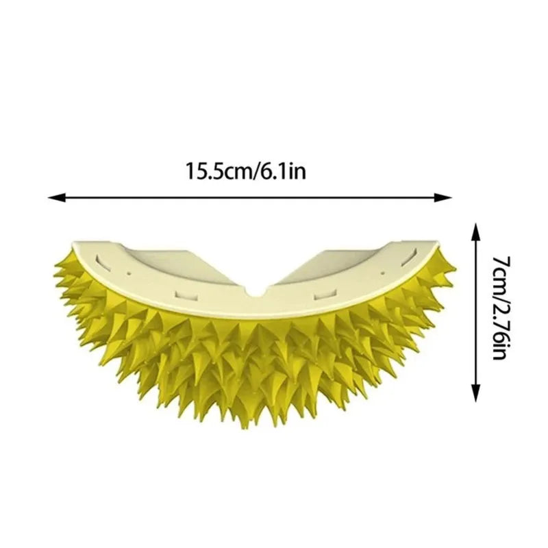 Ergonomic cat grooming brush with gentle soft-tipped needles, ideal for detangling & fur care.