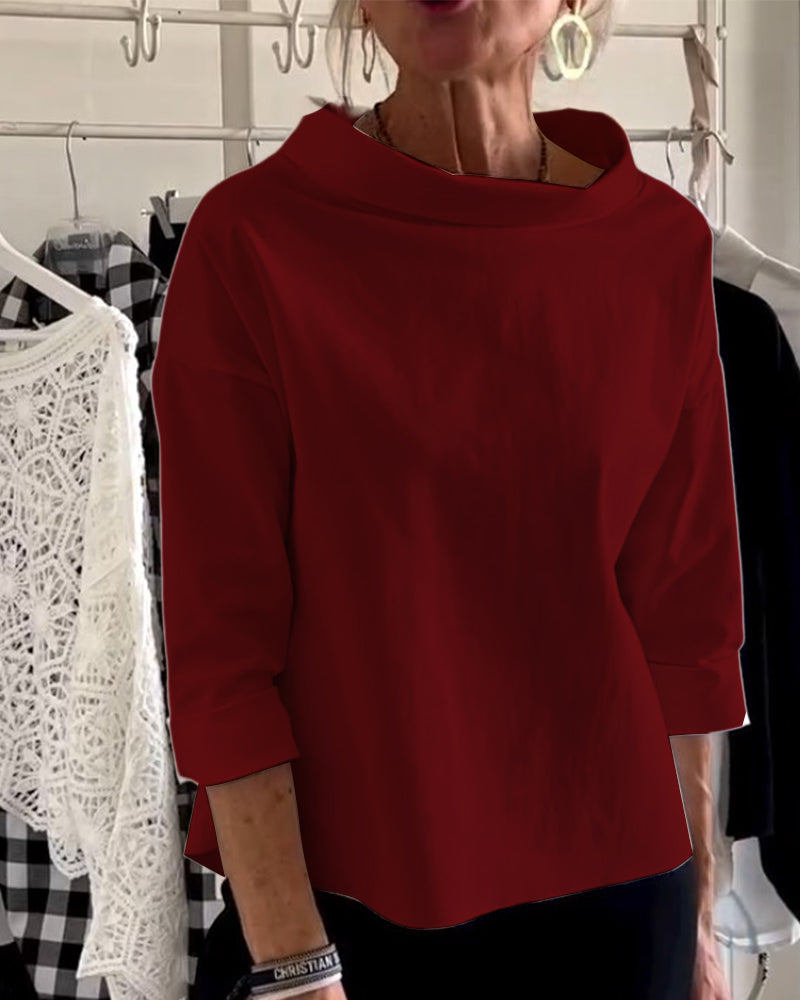 Office wear women's collared blouse with 3/4 sleeves, an elegant versatile top for professional style.