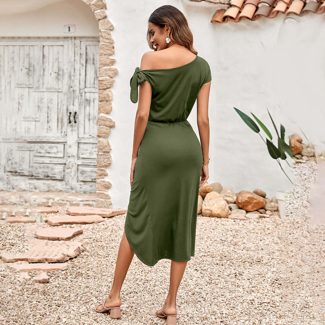 Women's Off-Shoulder Ruched Midi Dress