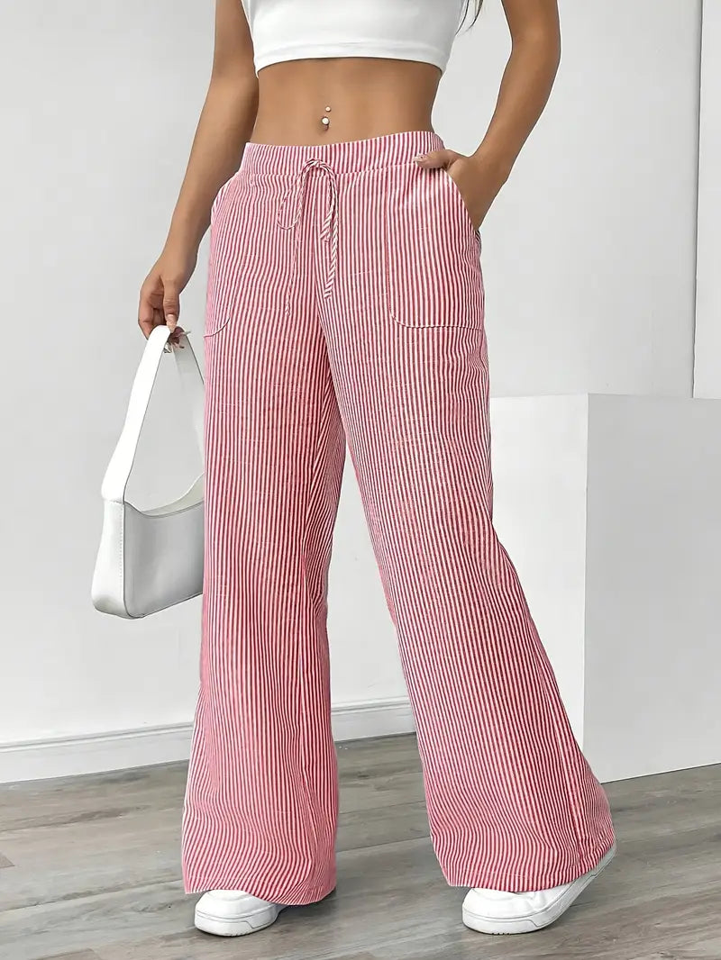 Summer fashion: Women's striped wide leg pants, lightweight & comfortable.