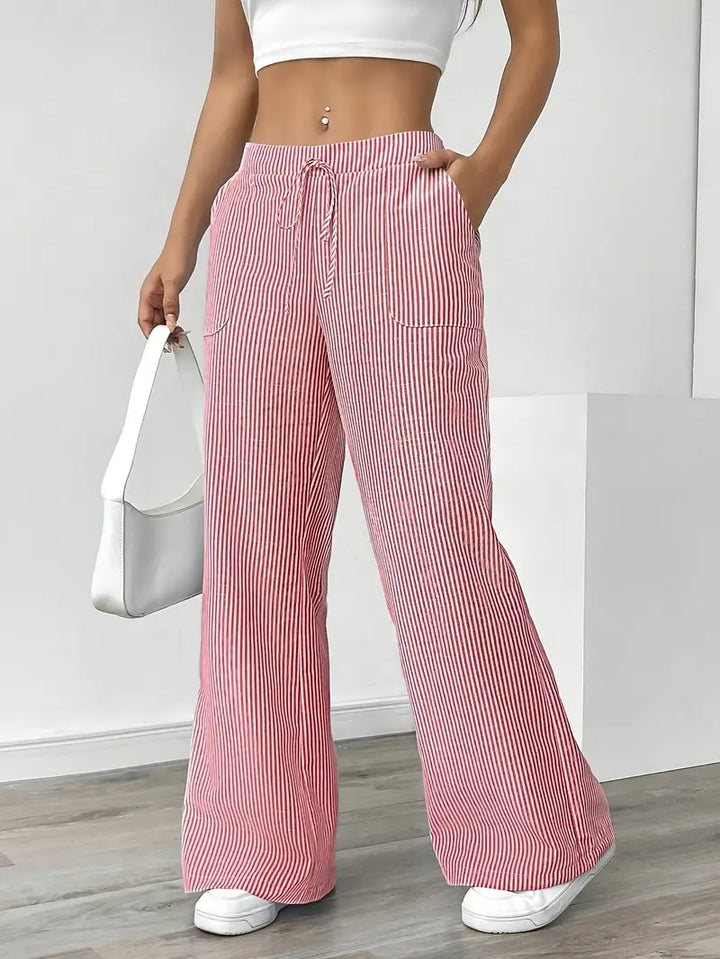 Summer fashion: Women's striped wide leg pants, lightweight & comfortable.