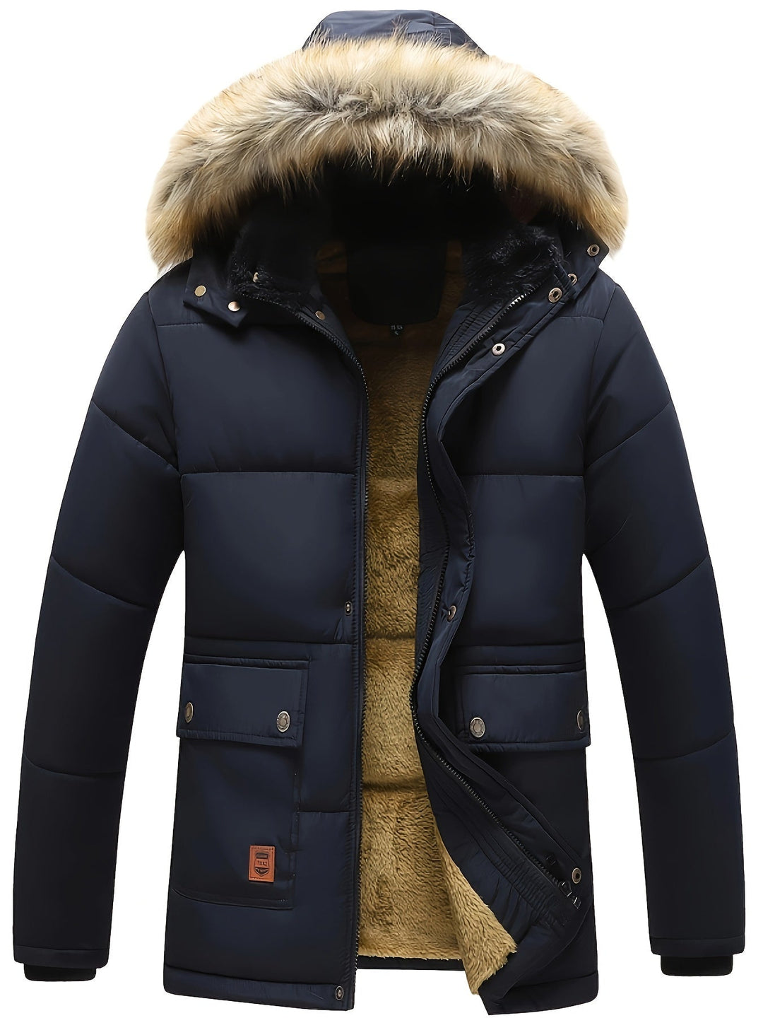 Men's hooded quilted puffer jacket for winter warmth and comfort.