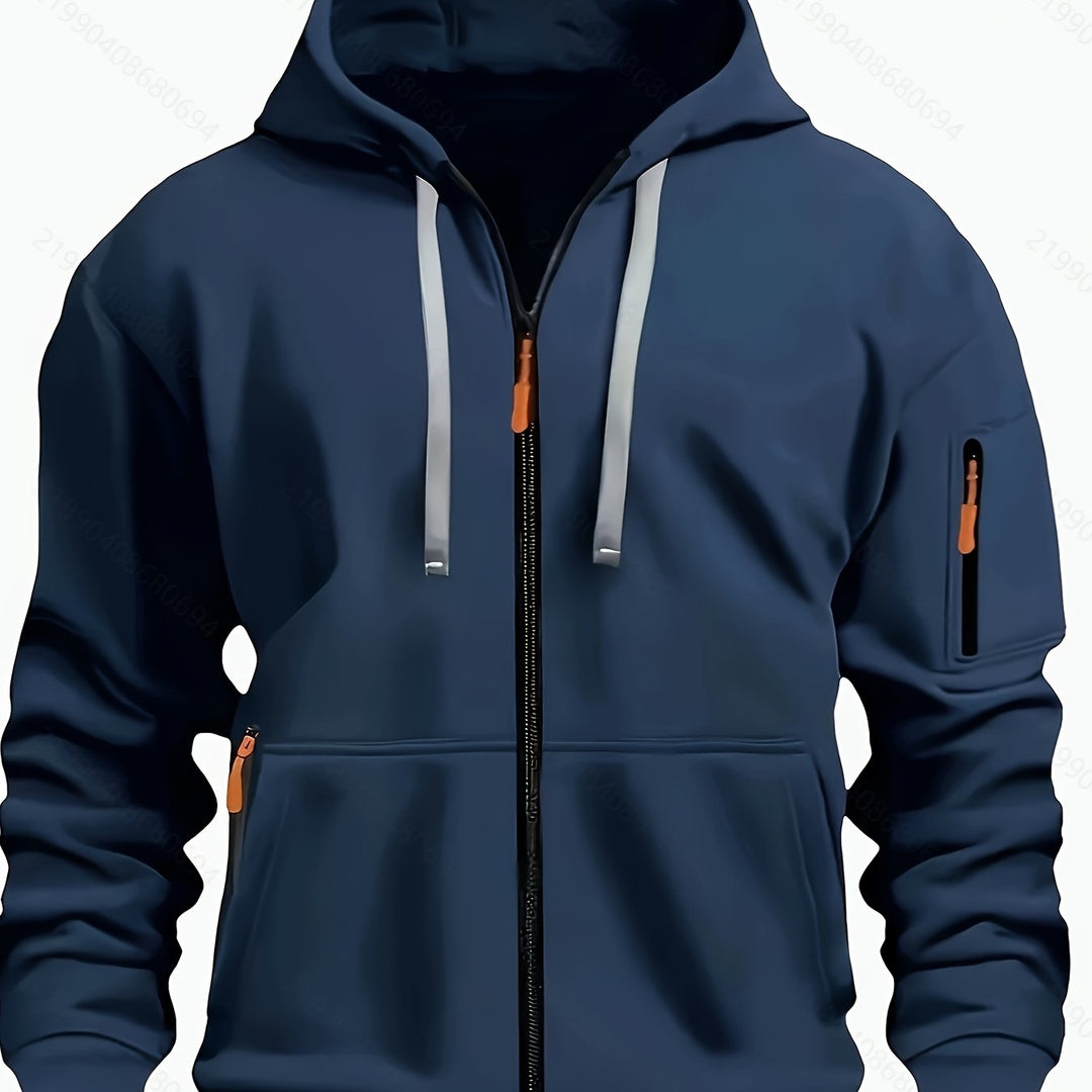 Men's casual zip-up hoodie, perfect for a relaxed fall look.