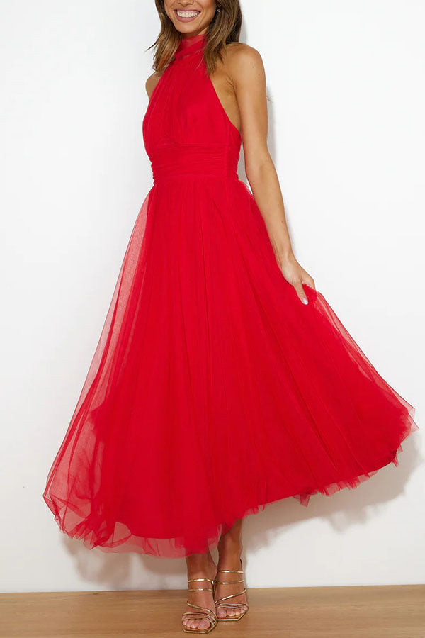 Sleeveless formal midi dress, offering a chic and sophisticated style for women.