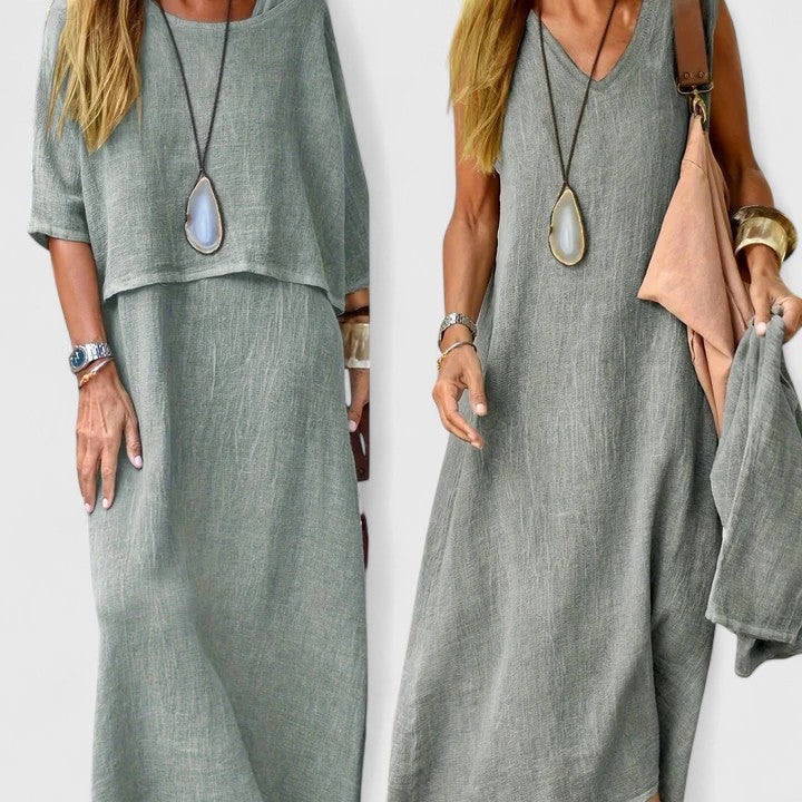 Versatile women's elegant skirt and top set. A comfortable two-piece outfit for day-to-night wear.