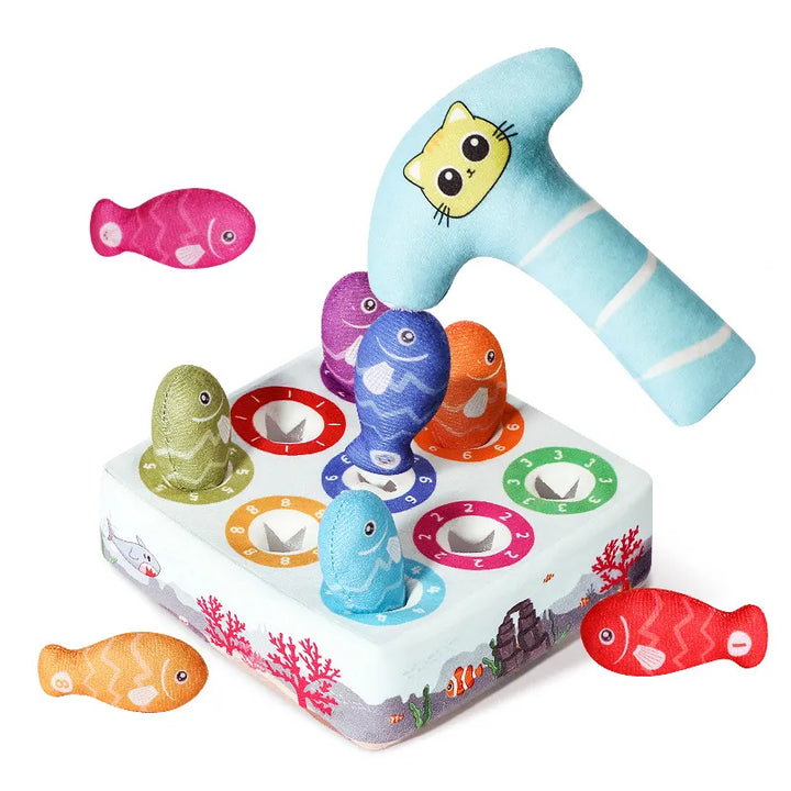 Brightly colored fish cat chew toys, enhancing interactive playtime and supporting feline dental hygiene.