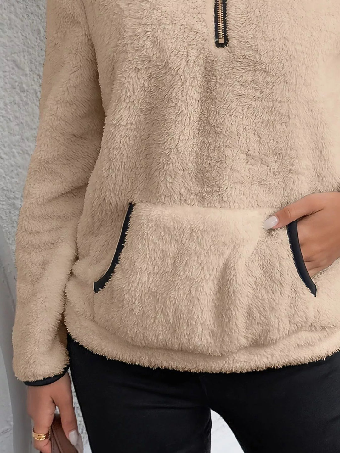 Versatile women's half-zip sweater, perfect for layering in autumn & winter.