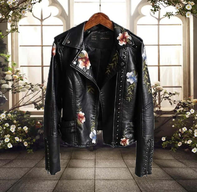 Women's Floral Print Motorcycle Jacket