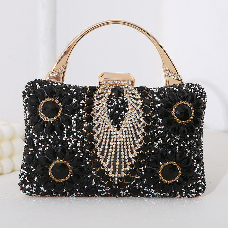 Women's metallic diamond inlay clutch bag, perfect for elegant evening parties & special occasions.