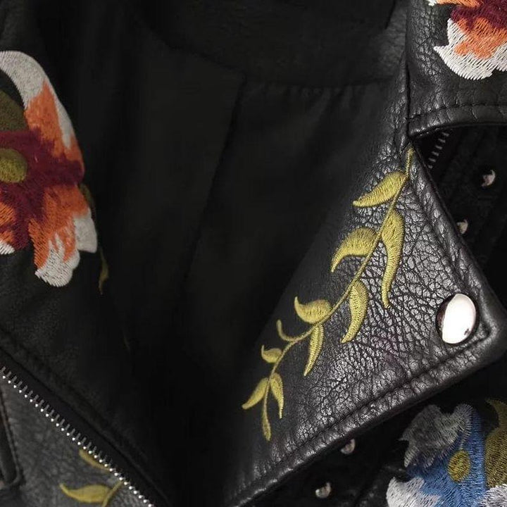 Women's Floral PU Leather Jacket