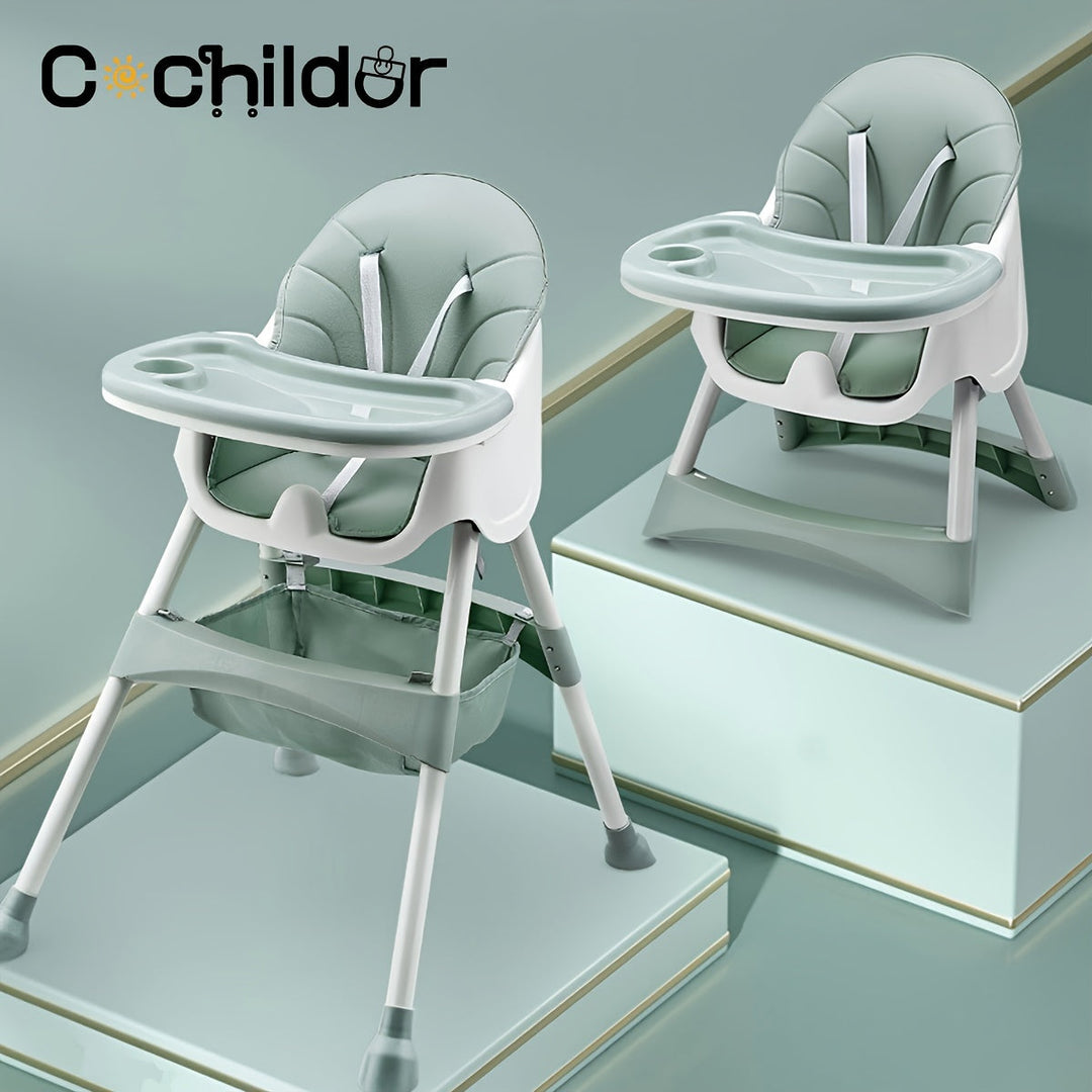 Versatile baby high chair, transforming into a toddler seat. Ideal nursery furniture for safe and cozy mealtime.