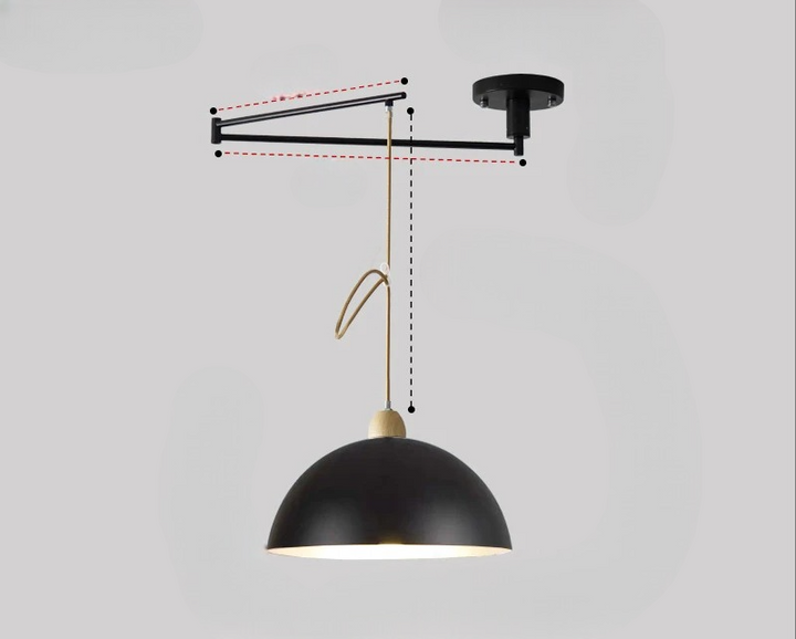 Flexible modern ceiling light with adjustable arms, enhancing living room and dining room aesthetics.