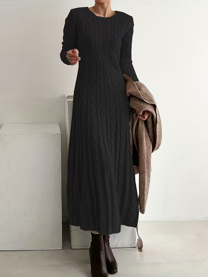 Stylish green knitted midi dress for women, offering a comfortable fit and elegant look. Versatile for any season.