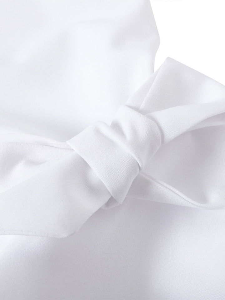 Button-up women's tiered ruffle blouse. Elegant top with flare sleeves, ideal for office & smart casual style.