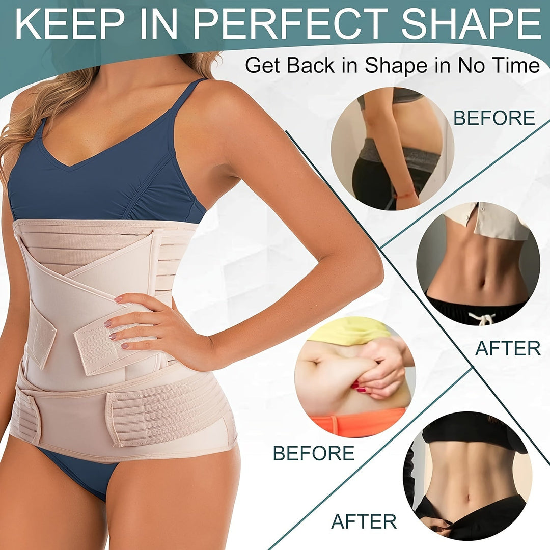 3-in-1 abdominal support belly wrap for new mothers, promoting postpartum recovery & comfort.