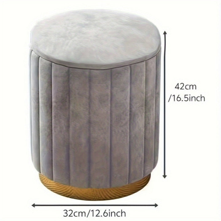 Chic Nordic round pouf with storage, mirrored base, ideal accent furniture.